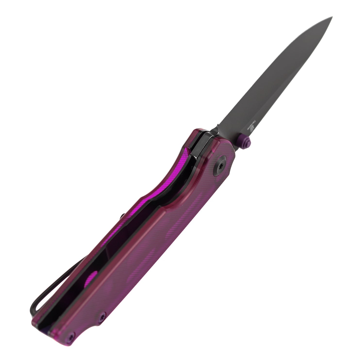 Tenable Mini Warrior B2005A2 Blackwash Nitro-V Blade Purple Acrylic Handle Liner Lock Folding Knife