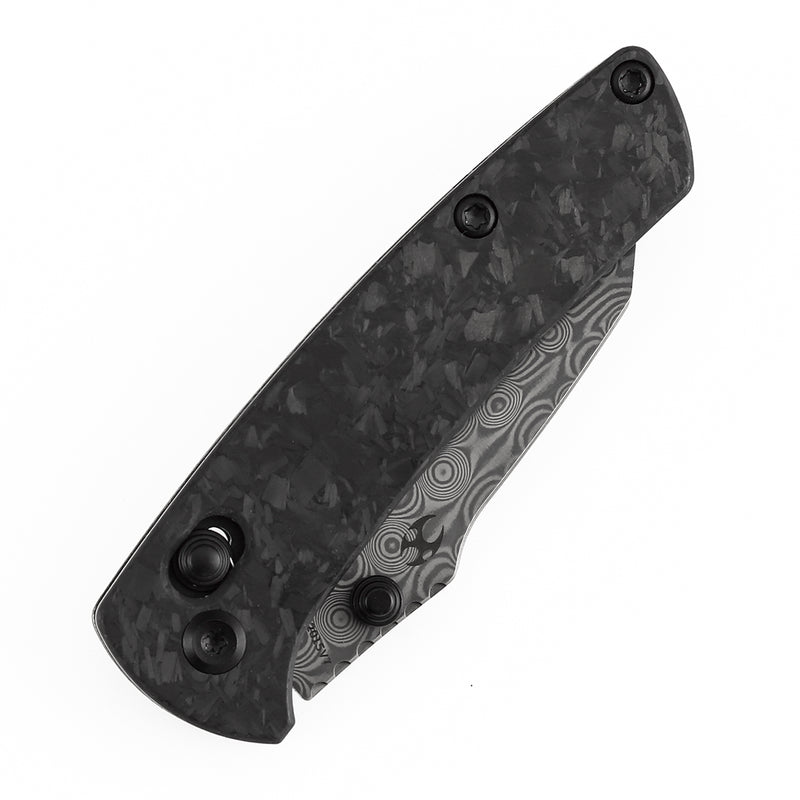Kansept Little Main Street K2015V7 Damascus Blade Shred Carbon Fiber Handle Crossbar Lock Folding Knife