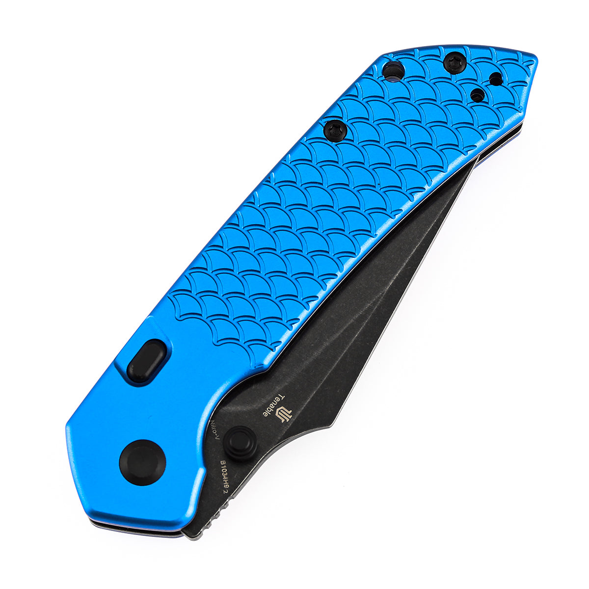 Tenable Fenrir B1034H92 Blackwash Nitro-V Blade Dark Blue Anodized Aluminum Handle Top Liner Lock Folding Knife