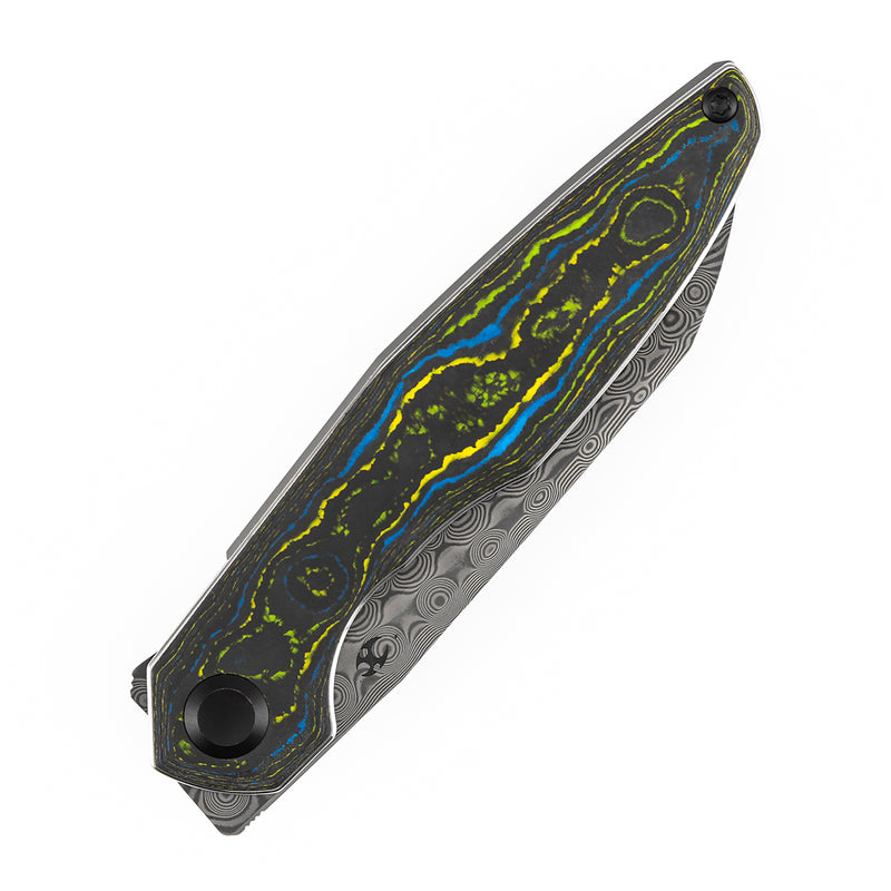 Kansept Halide K1136A2 Damascus Blade Gecko Camo Carbon Handle Liner Lock Folding Knife