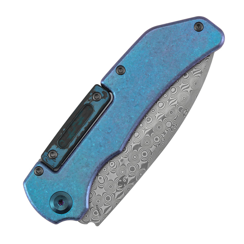 Kansept Hazard K1104H5 Damascus Blade Titanium & Fatcarbon Handle Bali Lock Folding Knife