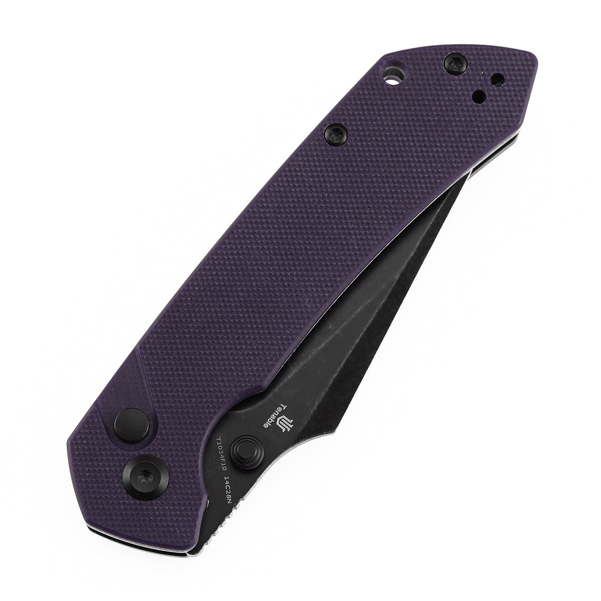 Tenable Fenrir T1034F10 14C28N Blade Purple G10 Handle Button Lock Folding Knife