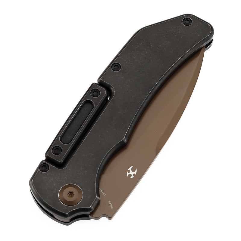 Kansept Hazard K1104H2P CPM-S35VN Blade Stonewashed Titanium Handle with training unsharpened blade Bali Lock Folding Knife