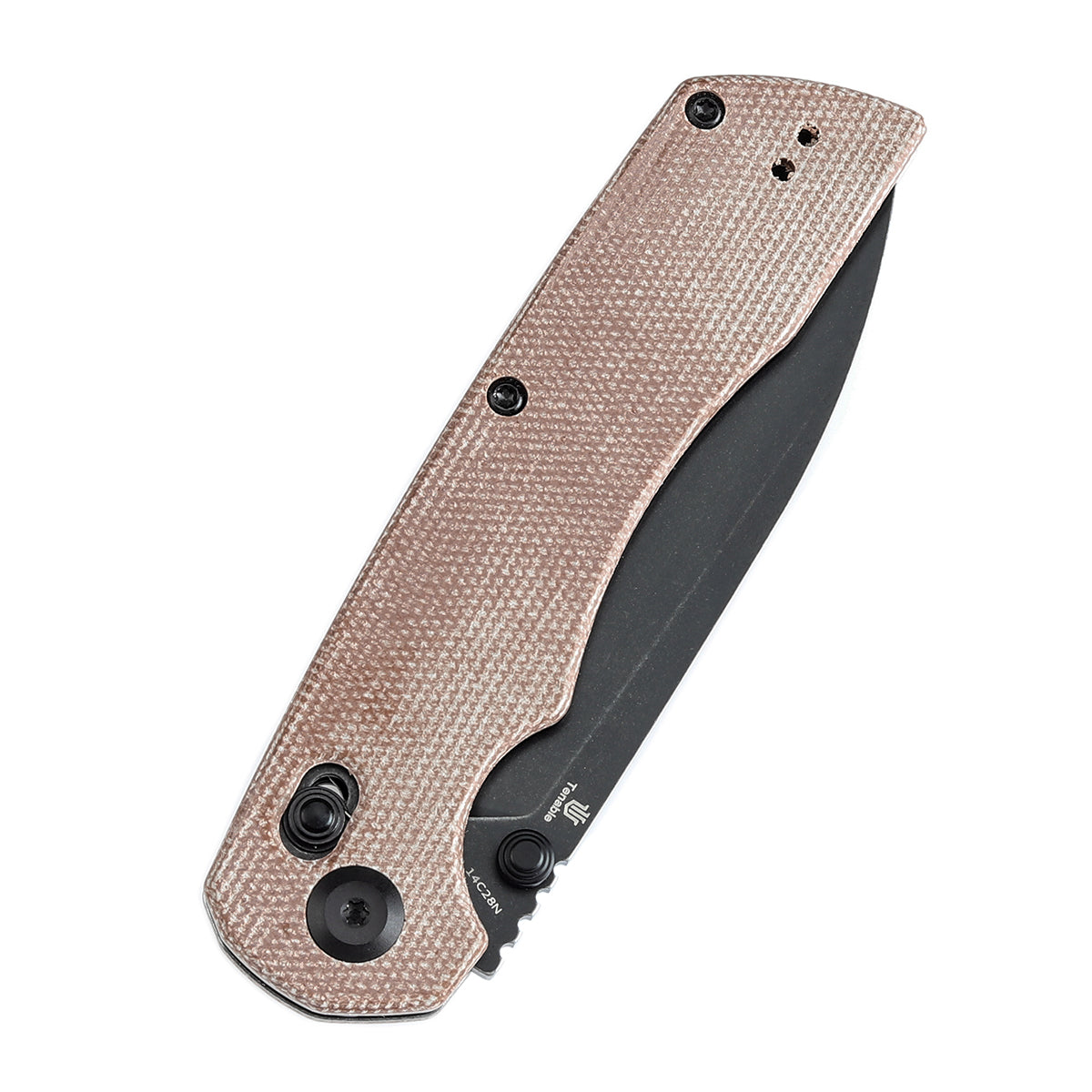 Tenable Kryo T1001V5 Blackwash 14C28N Blade Brown Micarta Handle Crossbar Lock Folding Knife