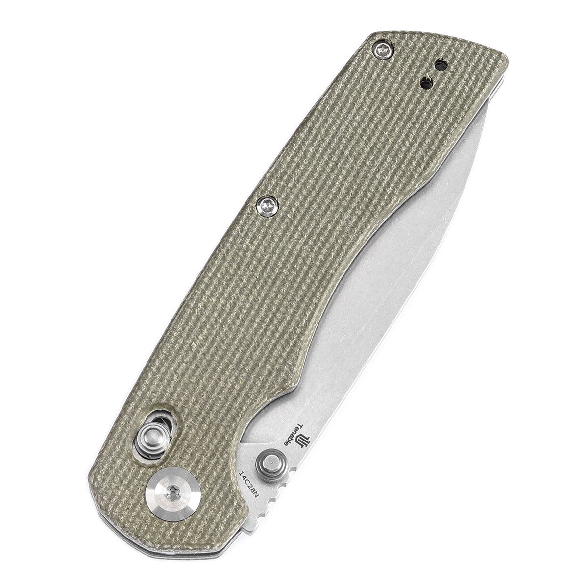 Tenable Kryo T1001V6 Stonewashed 14C28N Blade Green Micarta Handle Crossbar Lock Folding Knife