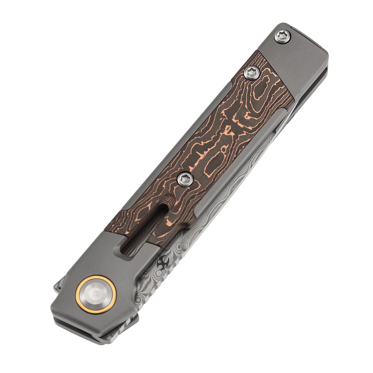 Kansept Kitpu K2123A5 Damascus Blade Titanium wtih Copper Carbon Fiber Handle Frame Lock Knife