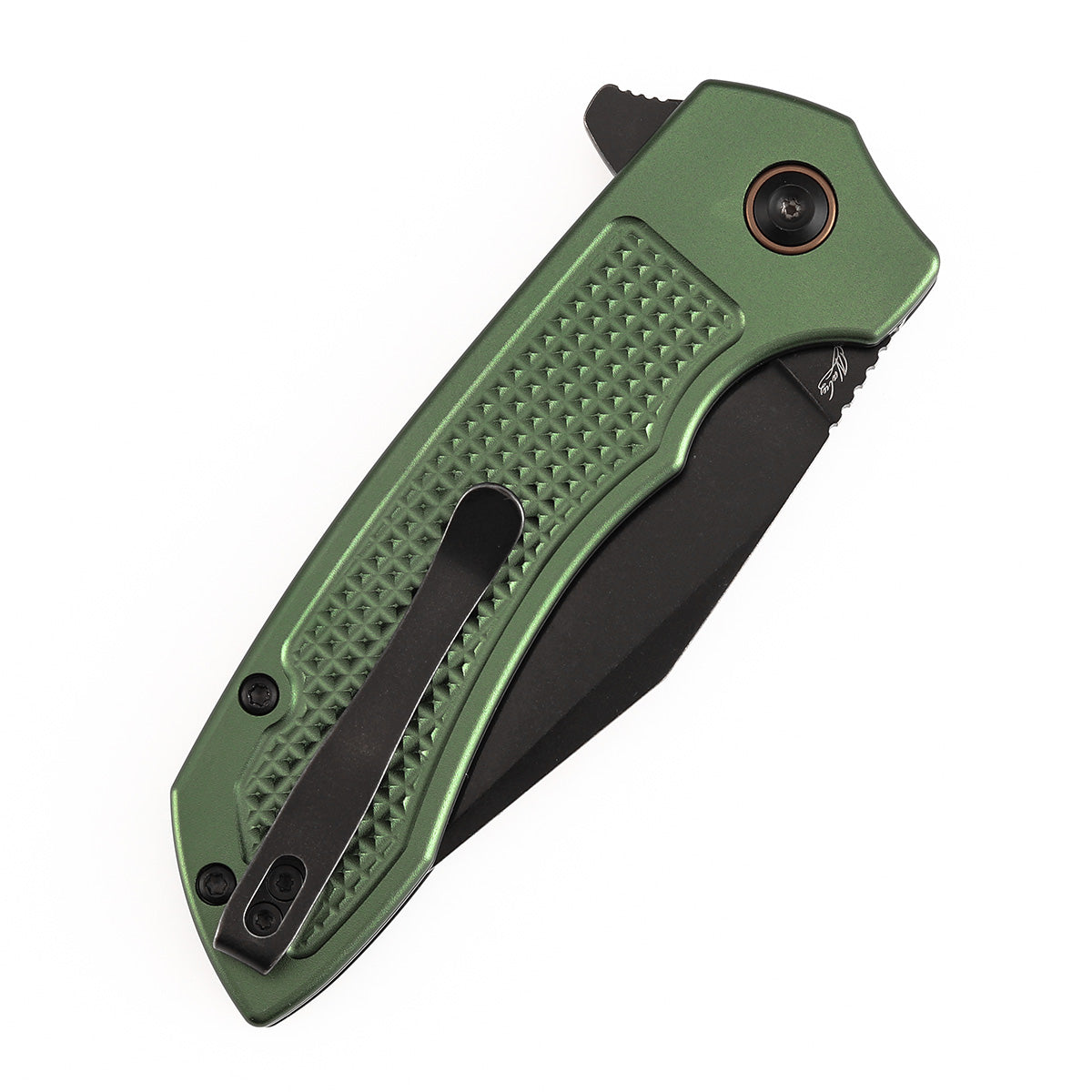 Tenable Entity B1036F2 Blackwash 14C28N Blade Green Aluminum Handdle Button Lock Folding Knife