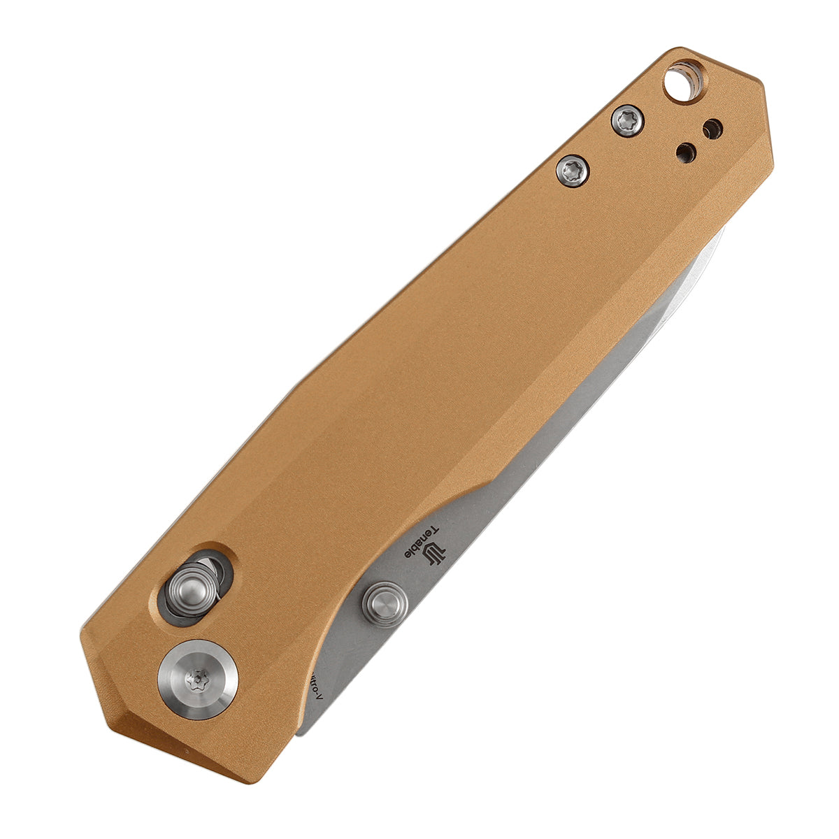 Tenable Beaver T1105V8 Stonewashed Nitro-V Blade Bronze Aluminum Handle Crossbar Lock Folding Knife