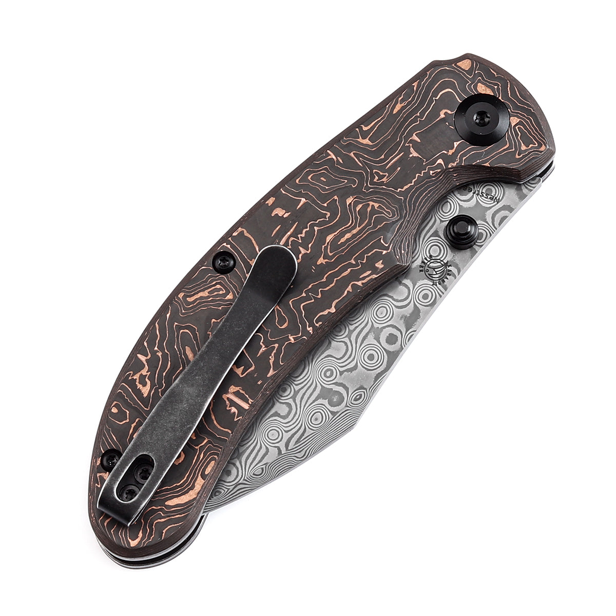 Kansept Nesstreet K1039F7 Damascus Blade Copper Carbon Fiber Handle Folding Knife