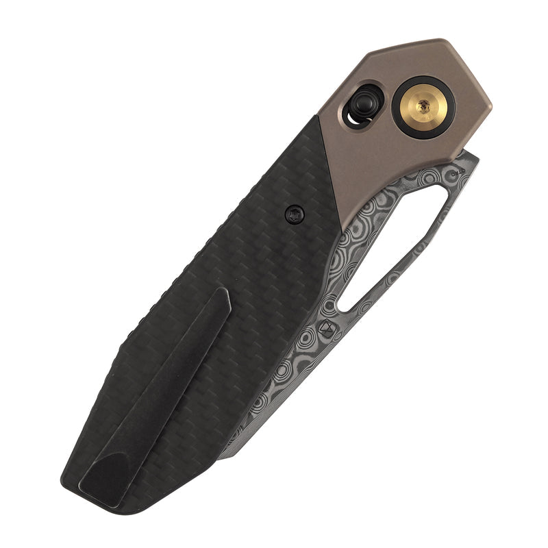 Kansept QTRO K1118VH2 Damascus Blade Titanium And Carbon Fiber And G10 Handle Crossbar Lock Folding Knife