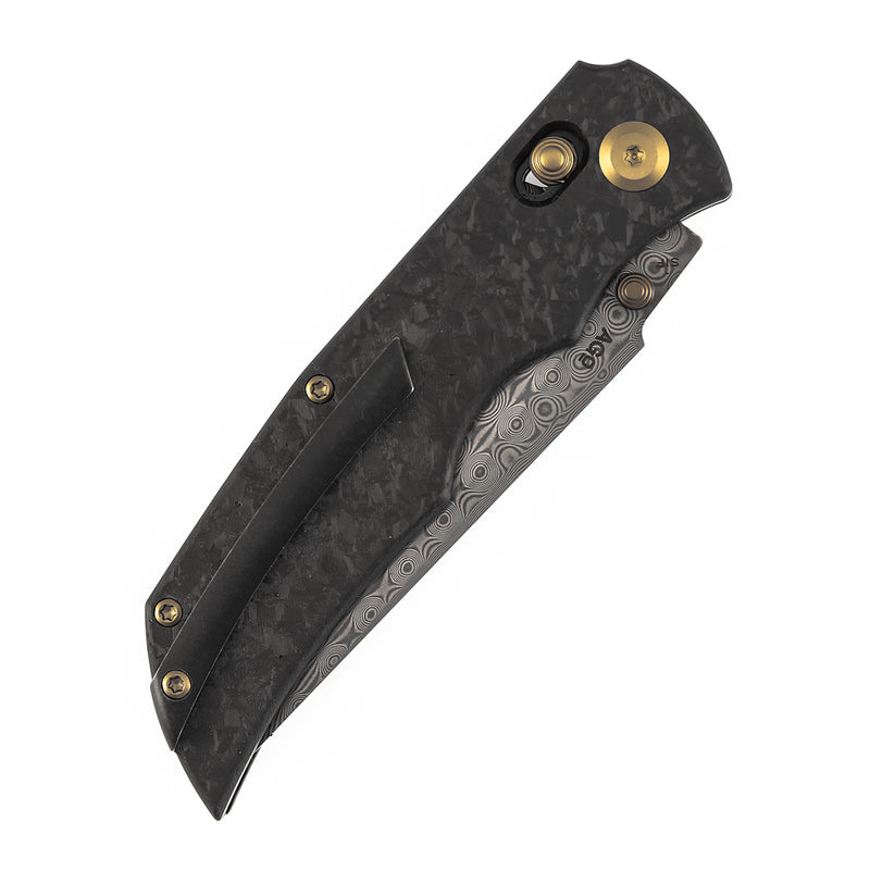 Kansept SIF K1100V4 Damascus Blade Carbon Fiber Handle Crossbar Lock Folding Knife