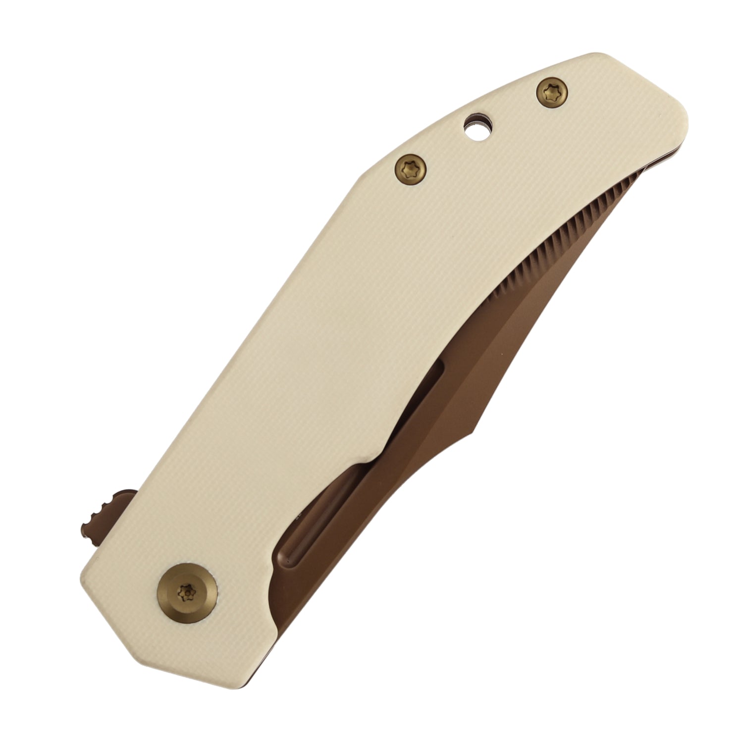 Tenable Orion B1089C5 Rose Gold Nitro-V Blade Ivory White G10 Handle Liner Lock Folding Knife