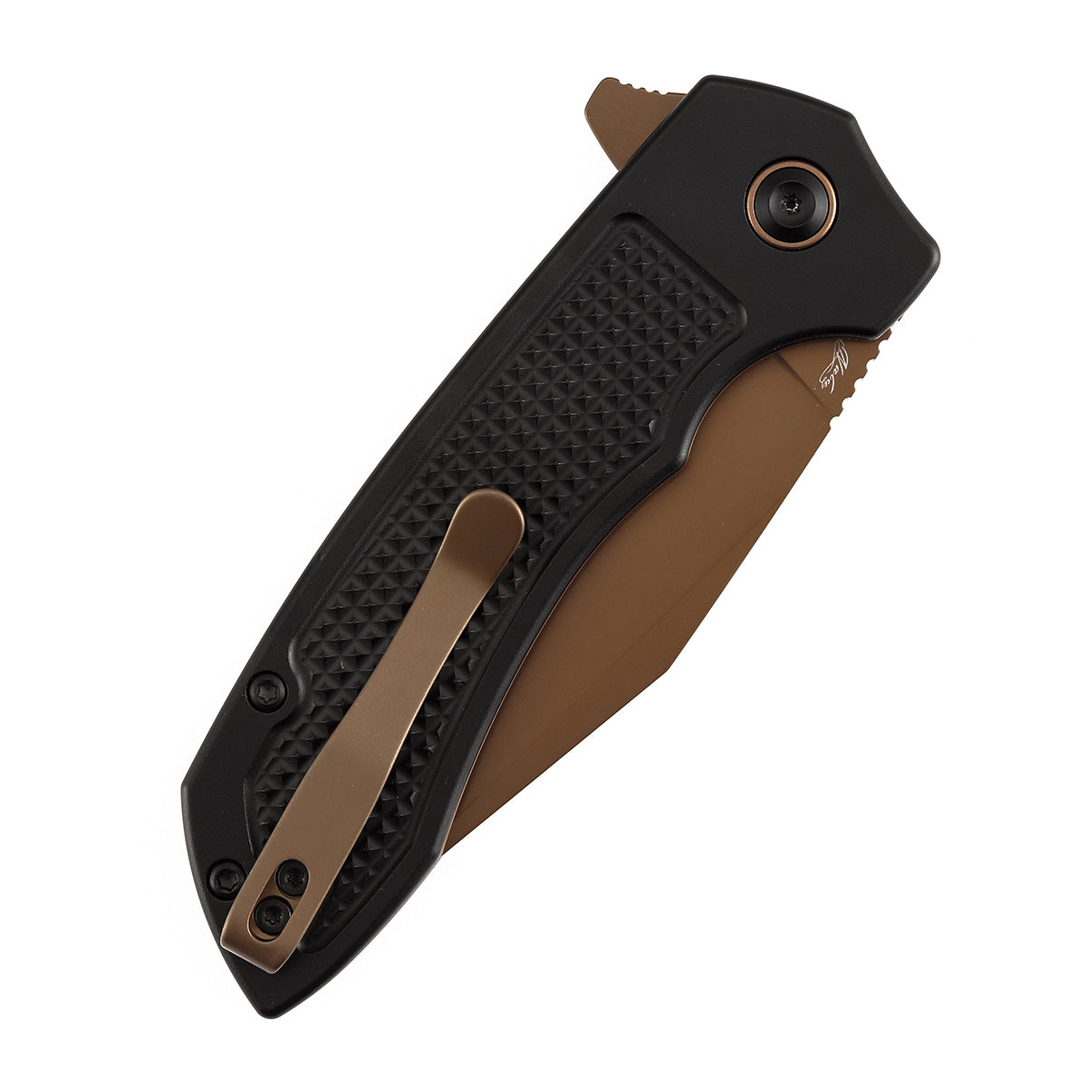 Tenable Entity B1036F1 Rose Gold 14C28N Blade Black Aluminum Handdle Button Lock Folding Knife
