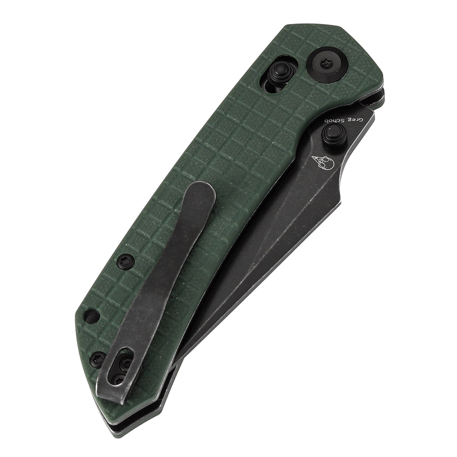 Tenable Knives Fenrir T1034V12 Black Nitro-V Blade Green G10 Handle Cross Bar Lock