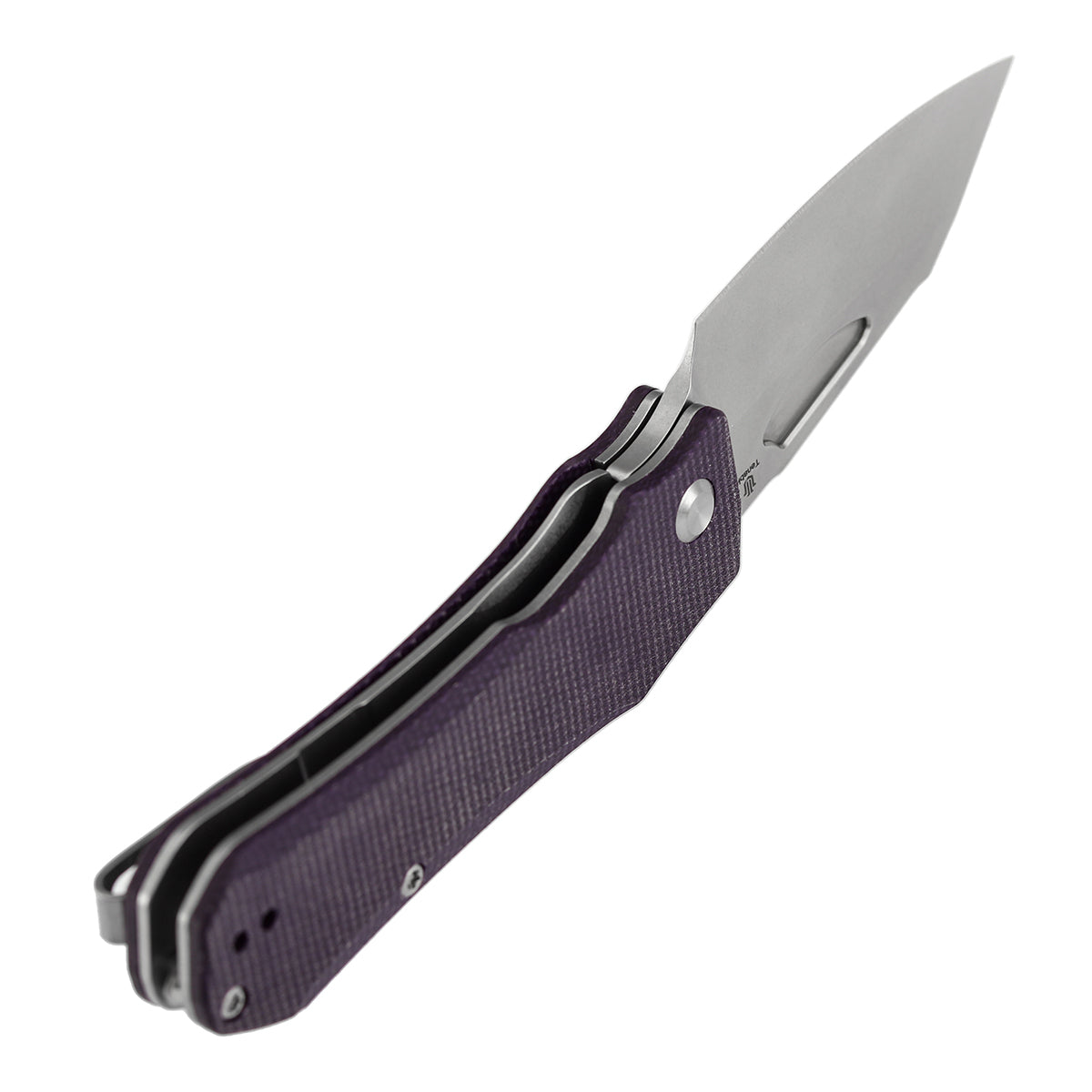 Tenable Loki B1058A2 Stonewashed Nitro-V Blade Purple Micarta Handle Liner Lock Folding Knife