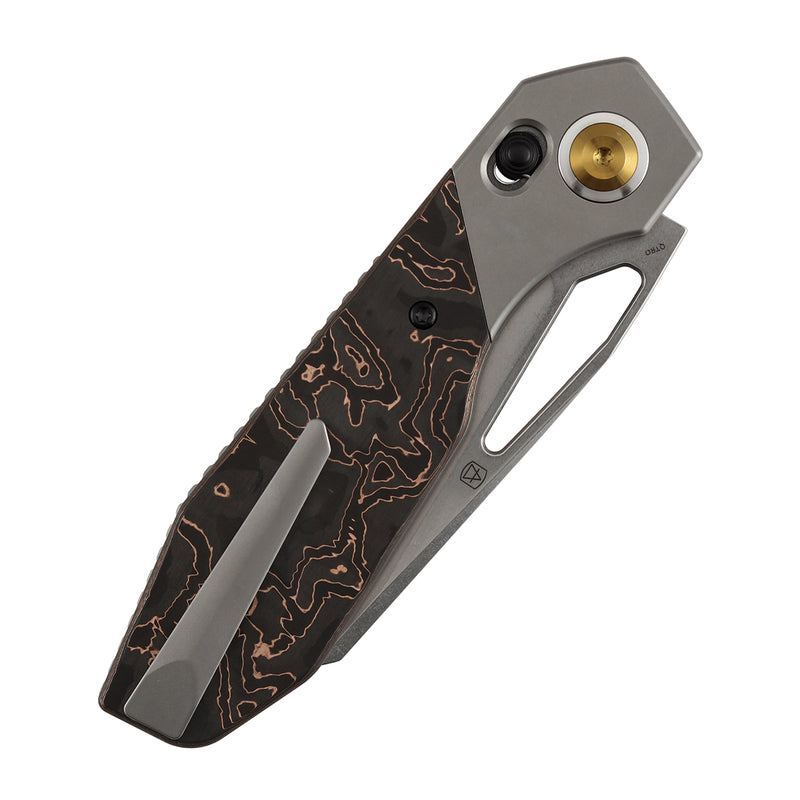 Kansept QTRO K1118VA1 Elmax Blade Titanium and Copper Carbon Fiber Handle Crossbar Lock Folding Knife