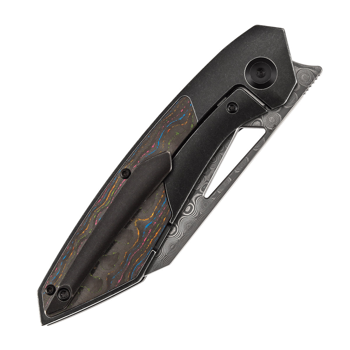Kansept Strip K1113A4 Damascus Blade Carbon Fiber+Blackwash Titanium Hnadle Frame Lock Folding Knife
