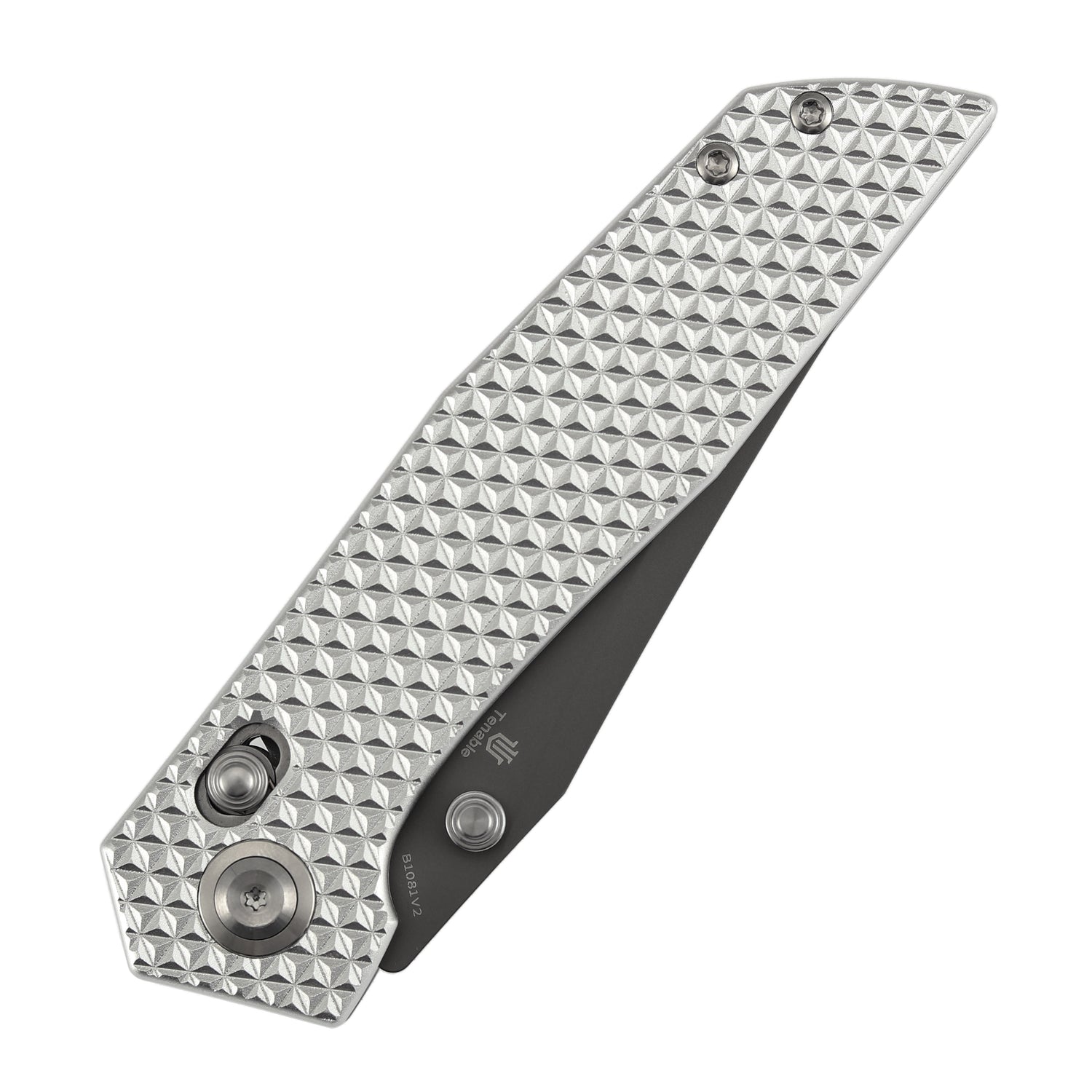 Tenable Deadite B1081V2 Gray TiCn Coated 14C28N Blade Silver Aluminum Handle Crossbar Lock Folding Knife