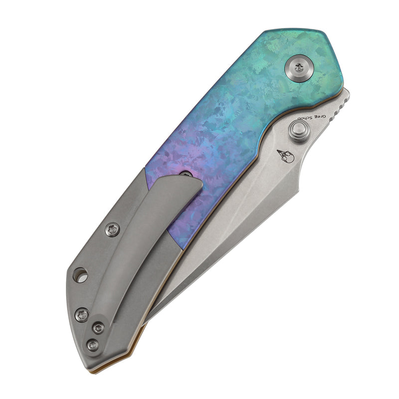 Navaja plegable Kansept Fenrir K1034H2 con hoja CPM-20CV stonewashed, mango de titanio cristalizado y titanio stonewashed, con bloqueo tipo Top Liner Lock