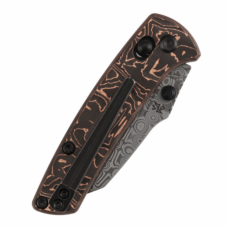 Kansept Little Main Street K2015V5 Damascus Blade Copper Carbon Fiber Handle Crossbar Lock Folding Knife