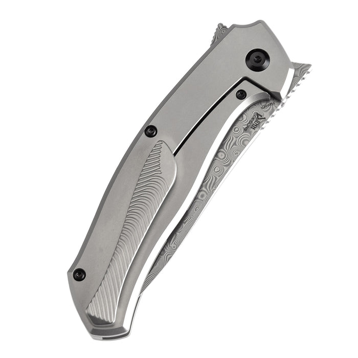 KANSEPT HAVØRN K1069A1 Damascus Blade Titanium with Black and White Carbon Fiber Inlay Handle Frame Lock