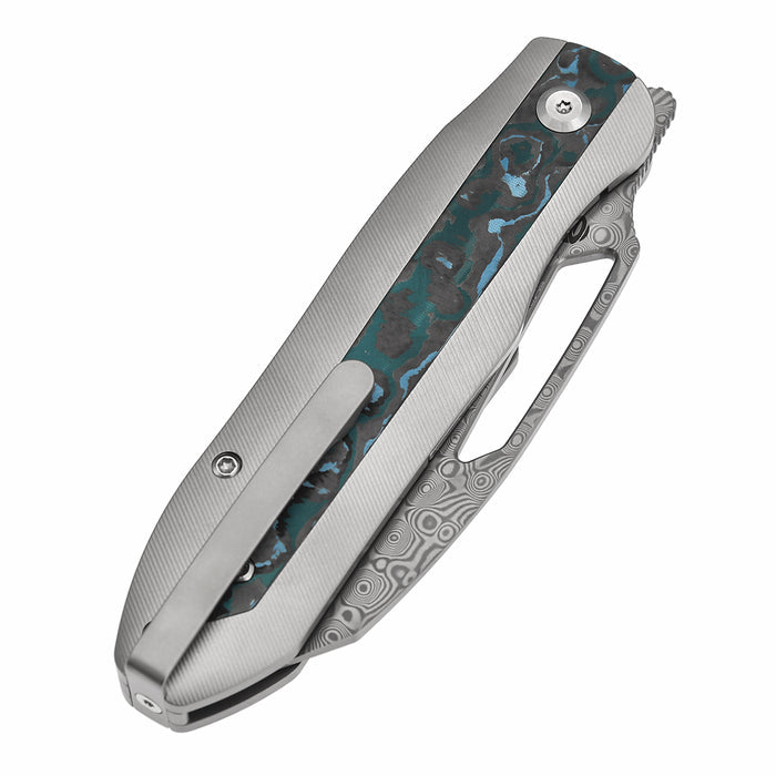 Kansept Knives Thunderhead K1106A5 Damascus Blade Titanium with Copper Carbon Fiber Inlay Handle Frame Lock