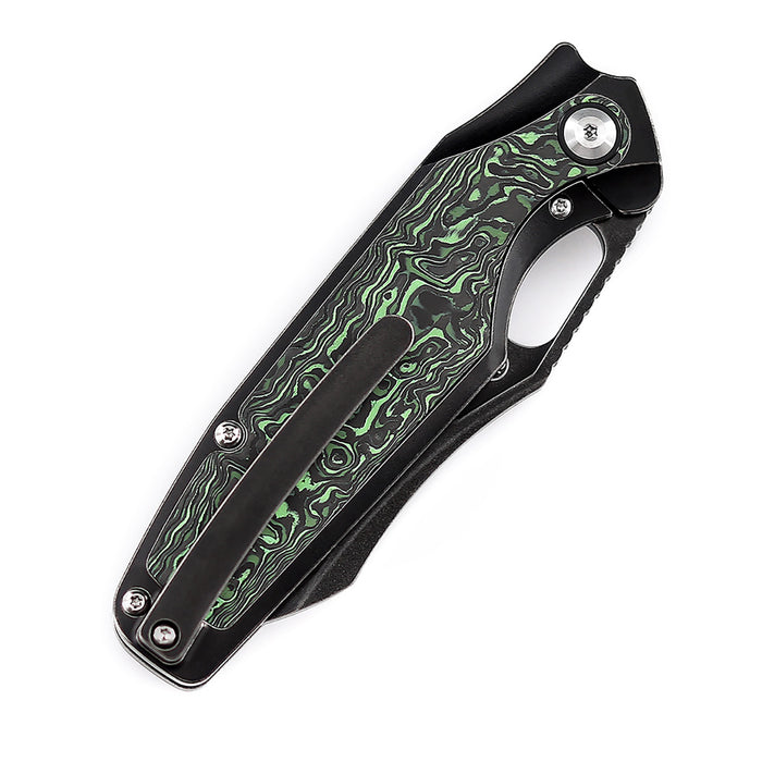 Kansept Tuckamore K1052A3 Folding Knife Black CPM-20CV Blade Titanium + Green Carbon Fiber Handle Frame Lock