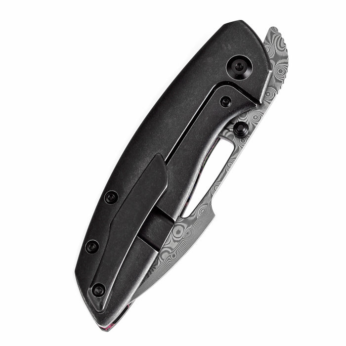 KANSEPT Link K1068A5 Damascus Blade Carbon Fiber Blackwash Titanium Handle Frame Lock