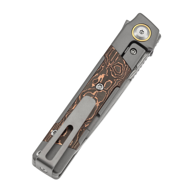 Kansept Kitpu K2123A5 Damascus Blade Titanium wtih Copper Carbon Fiber Handle Frame Lock Knife