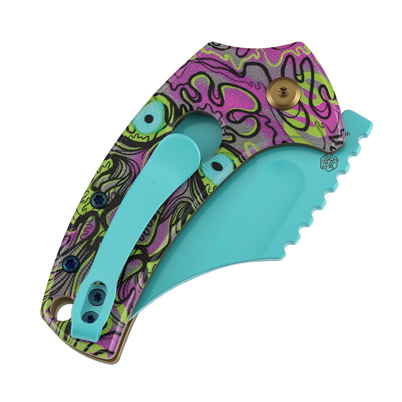 Kansept Wasp T2144F5 Light Blue Coating 154CM Blade Jade G10 Handle Button Lock Folding Knife