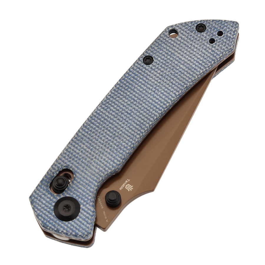 Tenable Fenrir T1034V6 Nitro-V Blade Blue Micarta Handle Cross Bar Lock Folding Knife