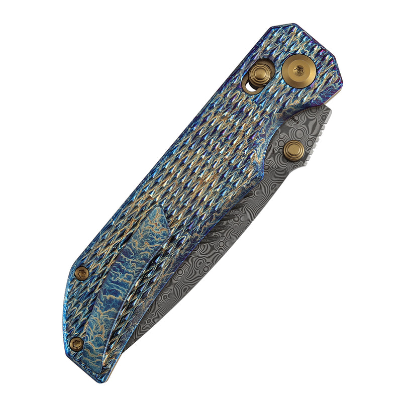 Navaja plegable Kansept Eaglestrike K1095V5 con hoja de Damasco, mango de titanio y cierre de barra transversal