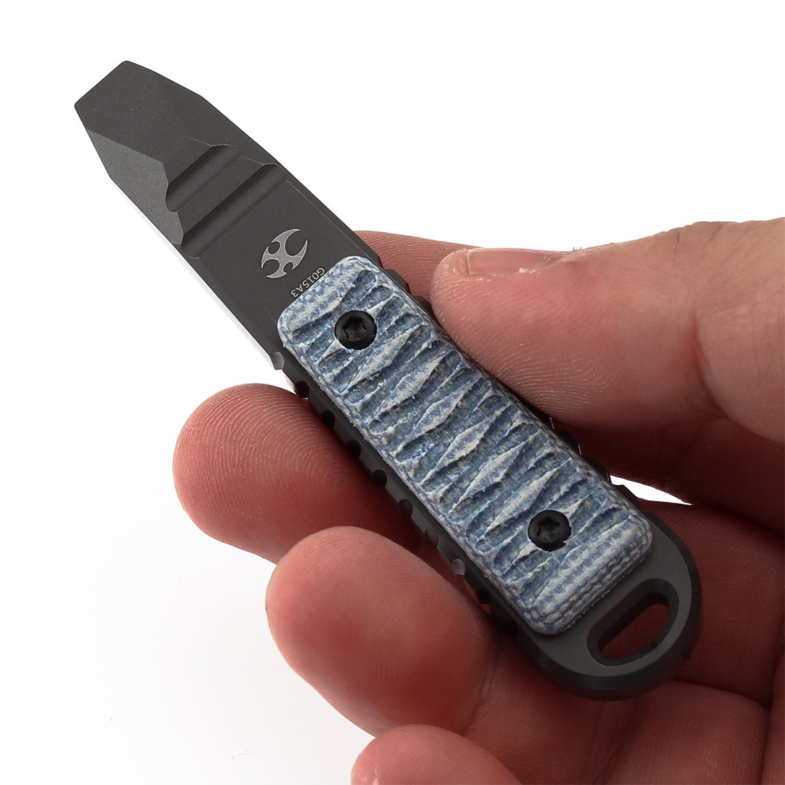 Kansept Kursor G015A3 Grey Anodized Titanium+Blue Micarta with Tsukamaki EDC Tool