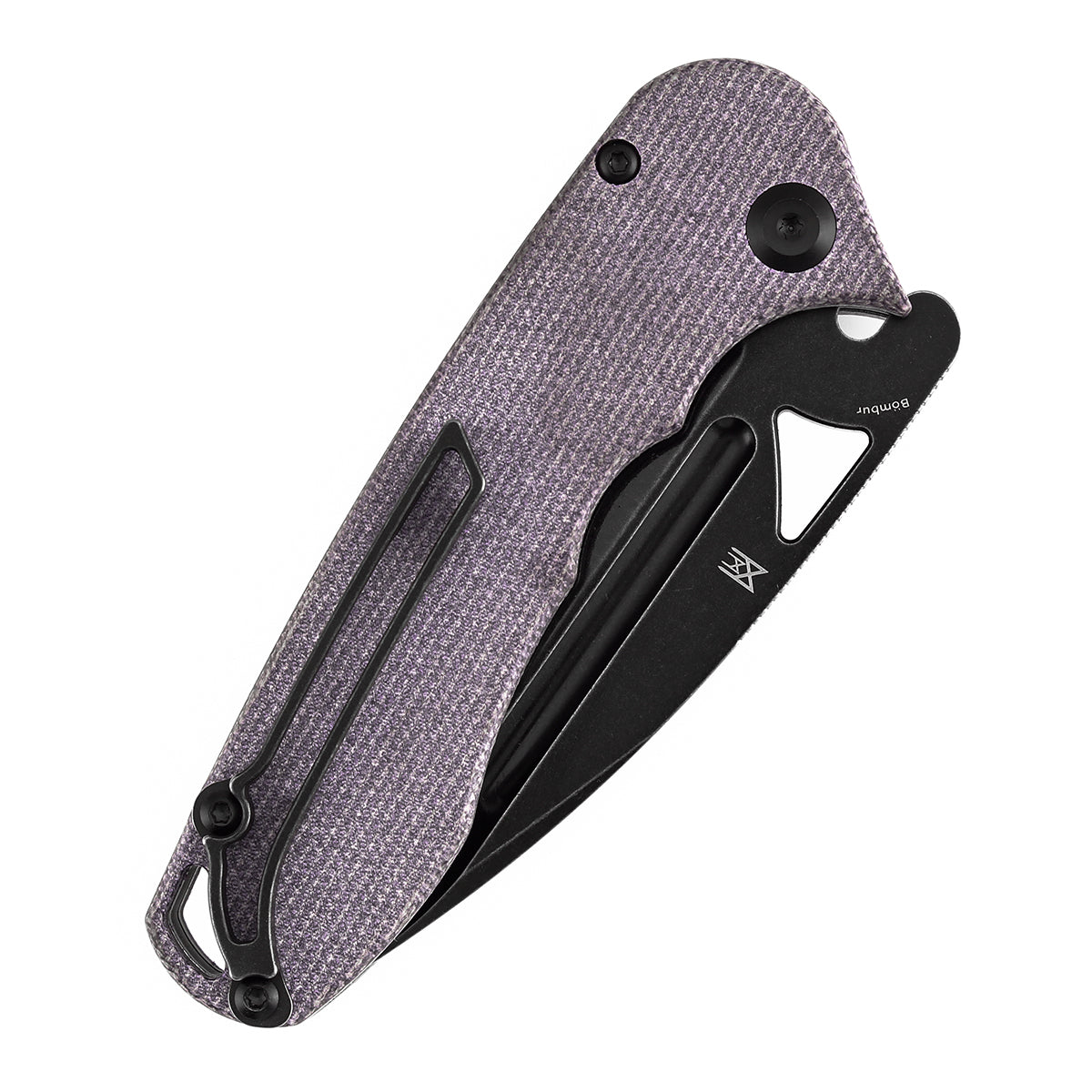 Tenable Bömbur T1054A6 Blackwashed D2 Blade Purple Micarta Handle Liner Lock Folding Knife