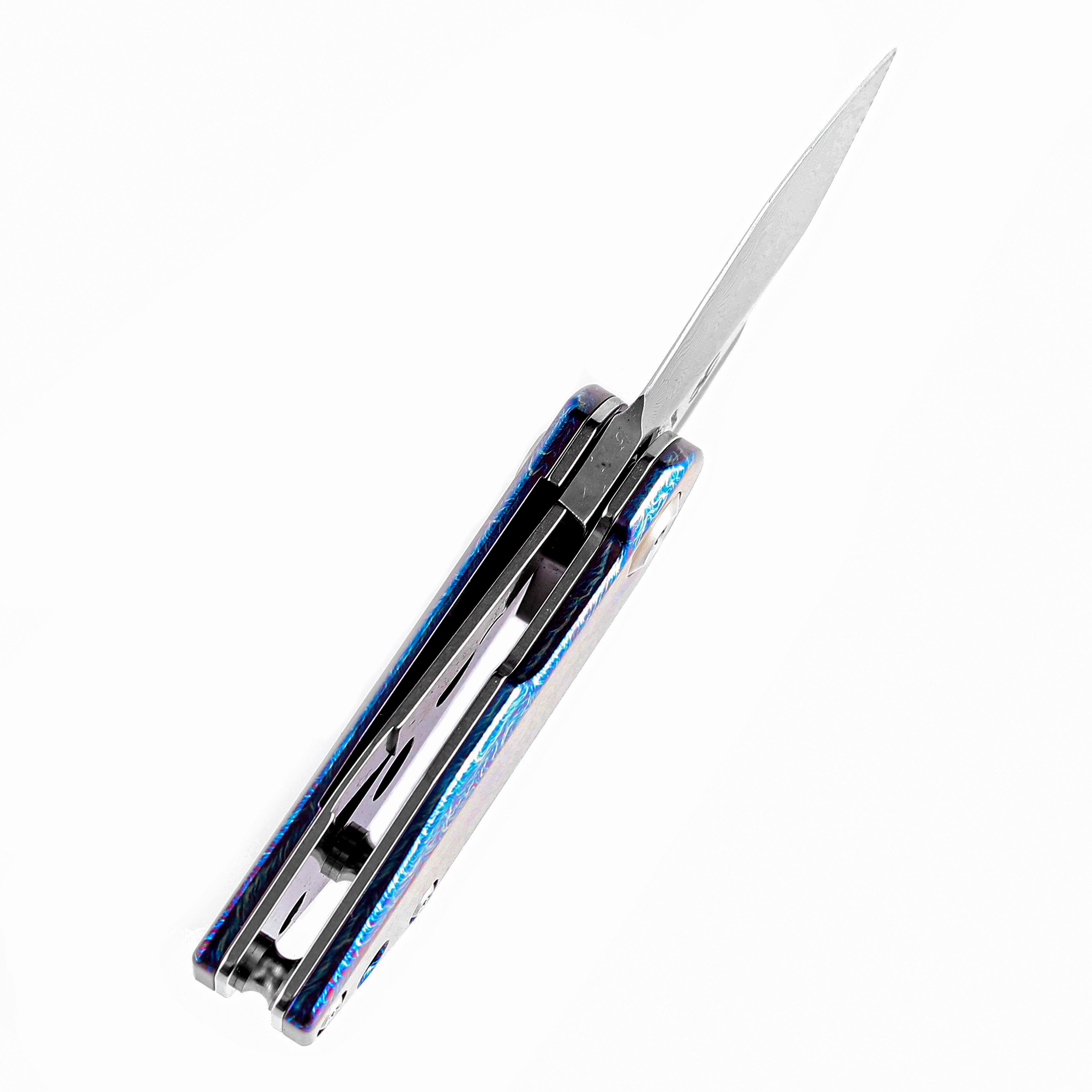 Kansept Knives RIO K3044D2 Damascus Blade Lightning Strike Anodized Titanium Handle Liner Lock EDC Knife