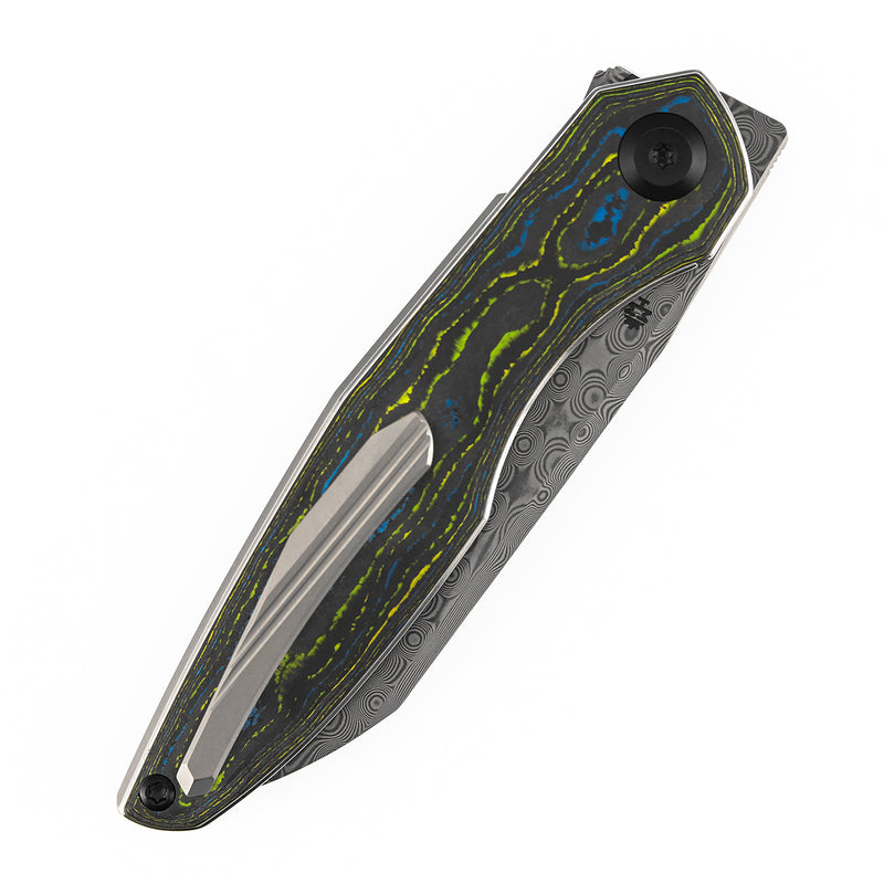 Kansept Halide K1136A2 Damascus Blade Gecko Camo Carbon Handle Liner Lock Folding Knife