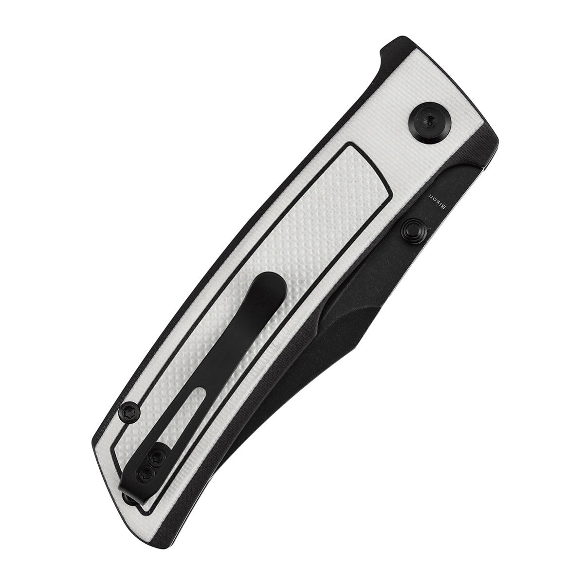 Tenable Bison B2108A1 Blackwash Nitro-V Blade Black & White G10 Handle Liner Lock Folding Knife