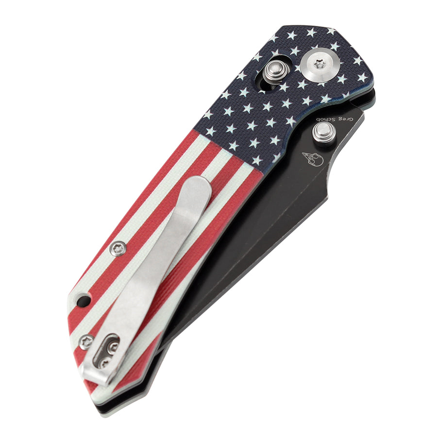 Tenable Knives Fenrir T1034V9 Nitro-V Blade Black G10 American Flag Handle Cross Bar Lock