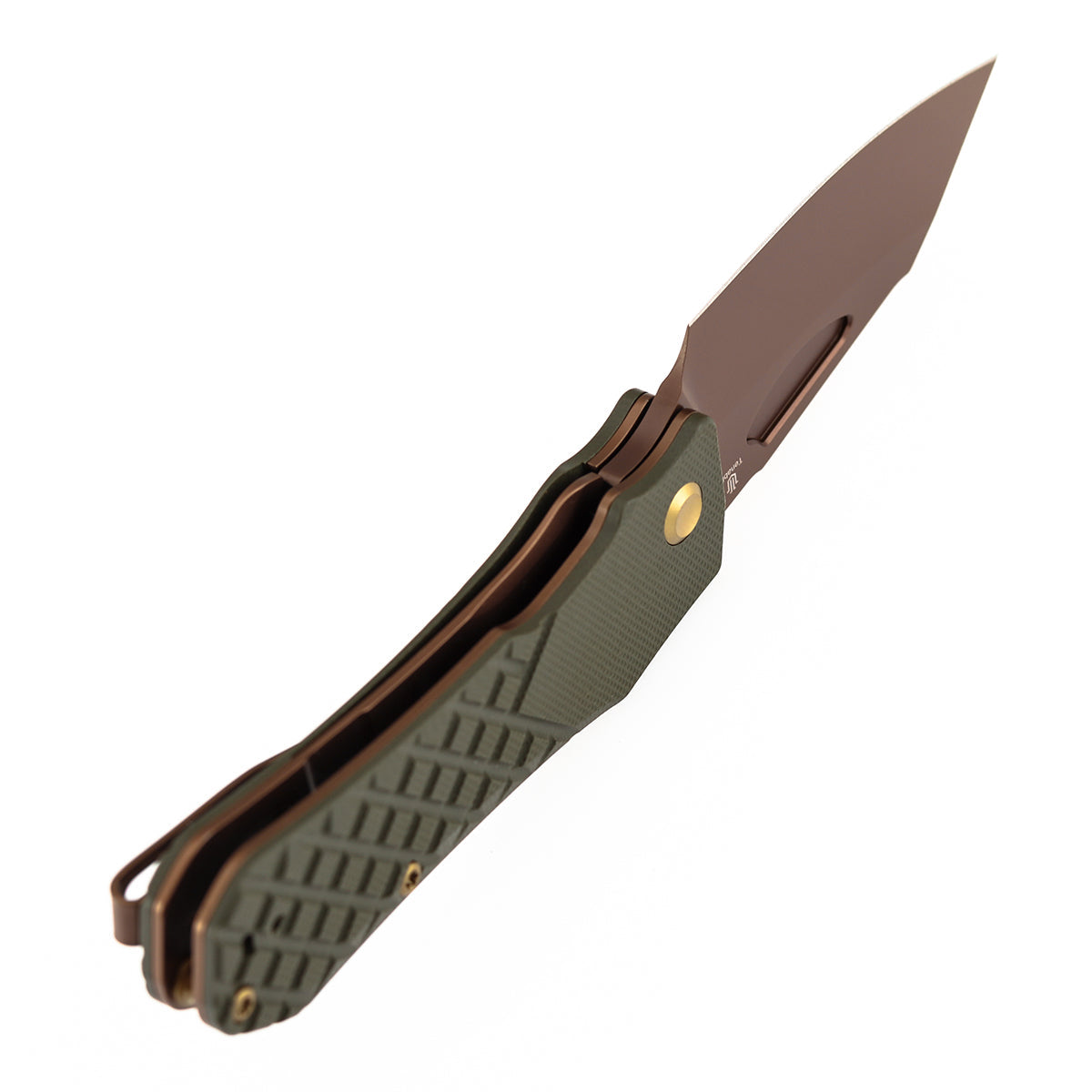 Tenable Loki B1058A4 Rose Gold Nitro-V Blade Olive Green G10 Handle Liner Lock Folding Knife