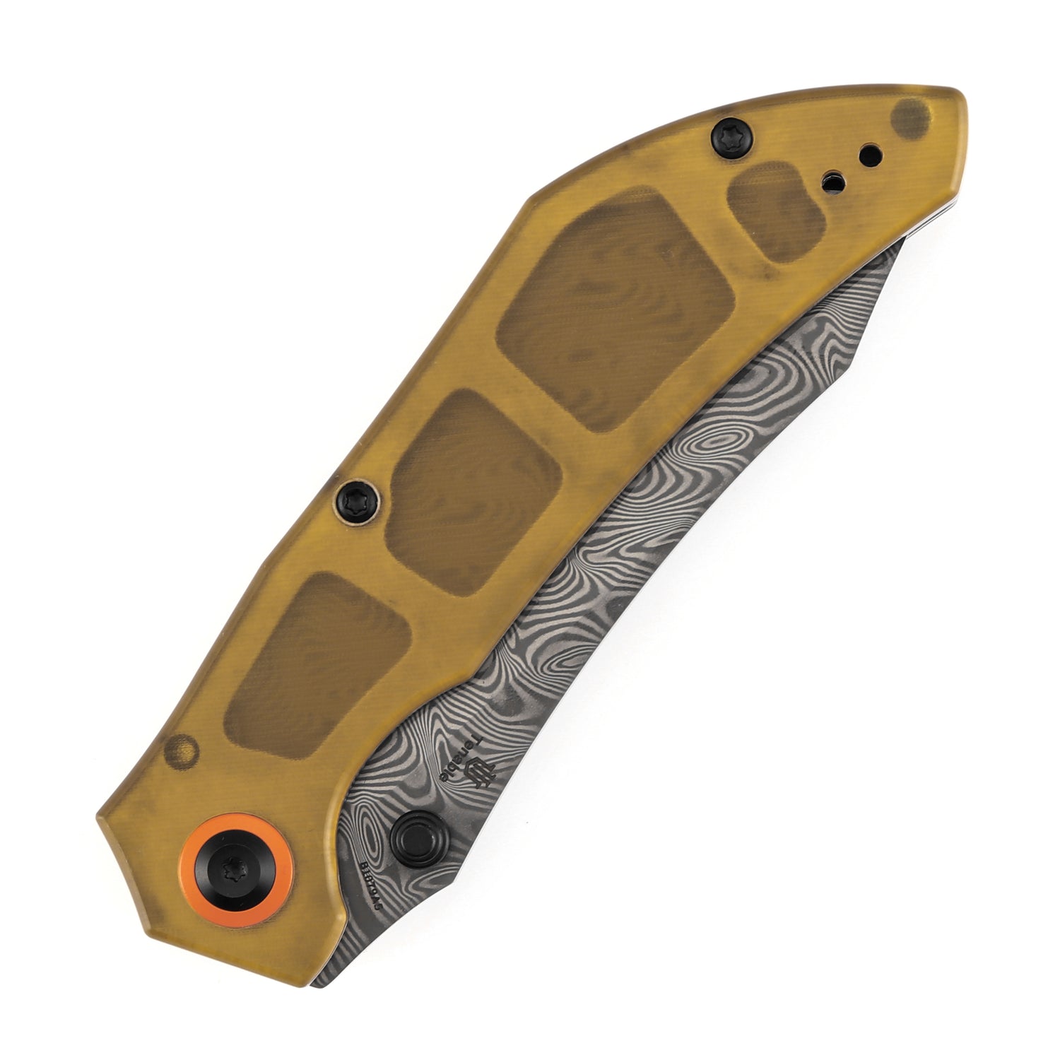 Tenable Tipper B1079A5 Water Ripple Damascus Blade Amber PEI Handle Liner Lock Folding Knife