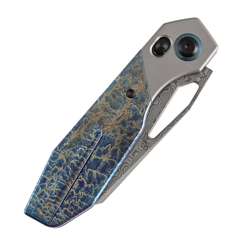 Kansept QTRO K1118VA2 Damascus Blade Titanium Handle Crossbar Lock Folding Knife