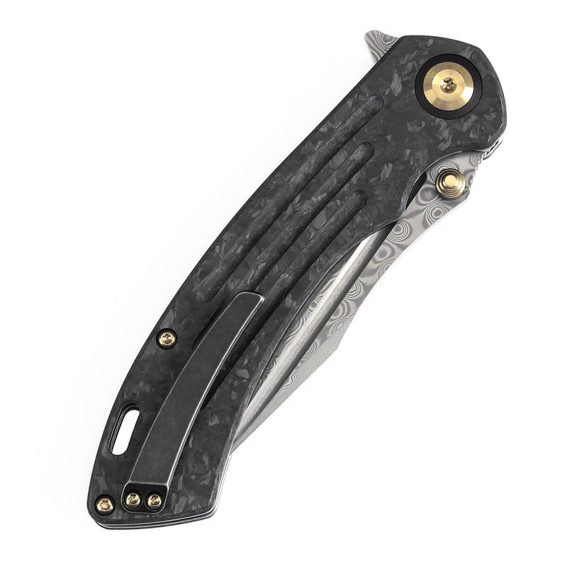 Kansept Pretatout K1032D2 Damascus Blade Shred Carbon Fiber Handle Frame Lock Folding Knives