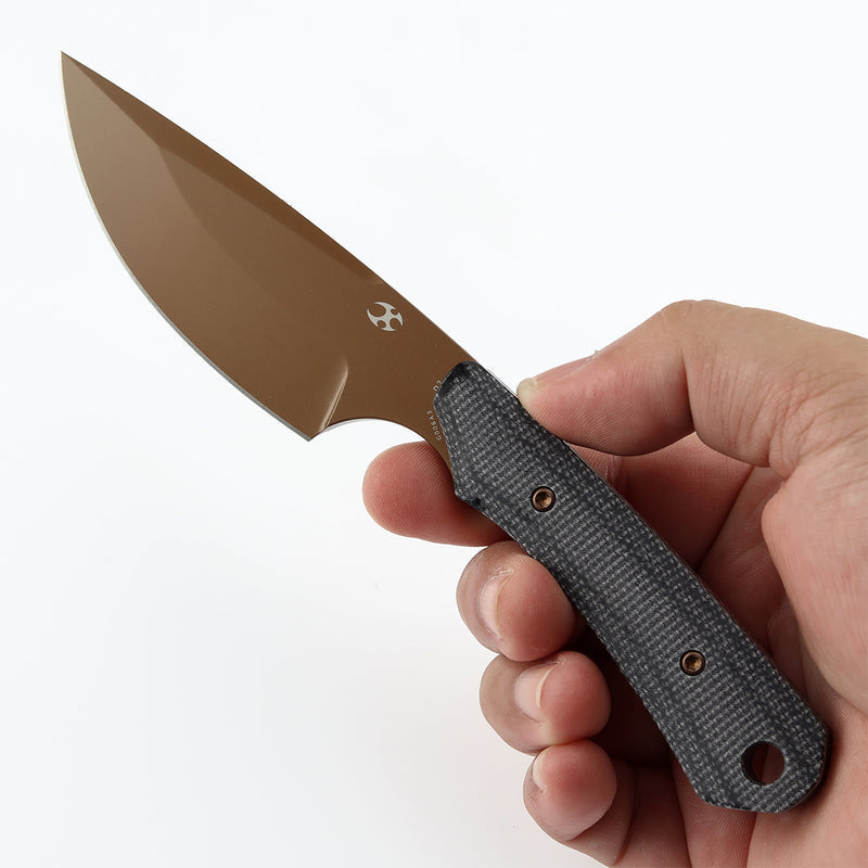 Kansept Flank G006A3 Rose Gold Coated D2 Blade Black Micarta Handle Fixed Blade Knife
