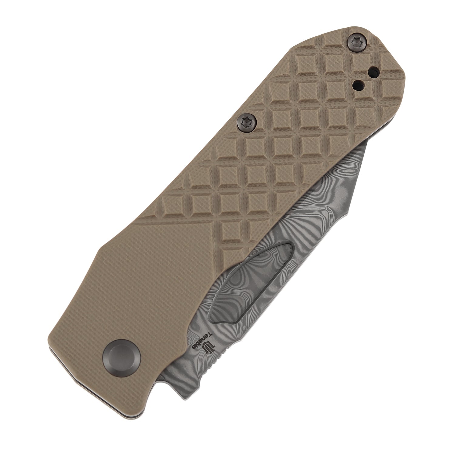 Tenable Loki B1058A3 Water Ripple Damascus Blade Brown G10 Handle Liner Lock Folding Knife
