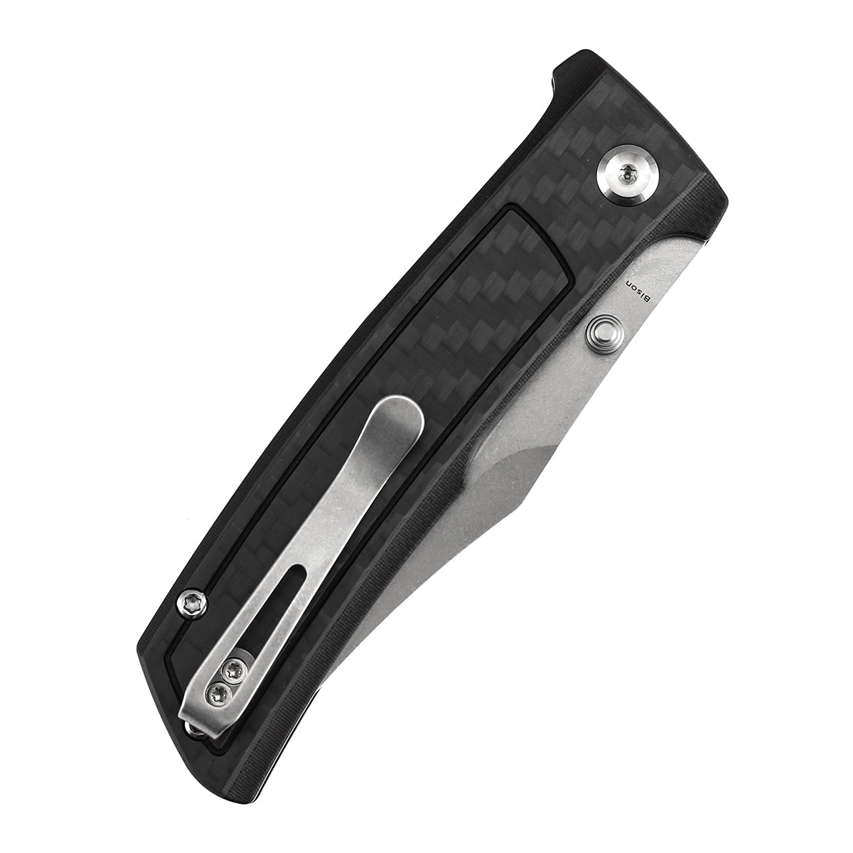 Tenable Bison B2108A4 Stonewashed Nitro-V Blade Twill Carbon FIber & G10 Handle Liner Lock Folding Knife
