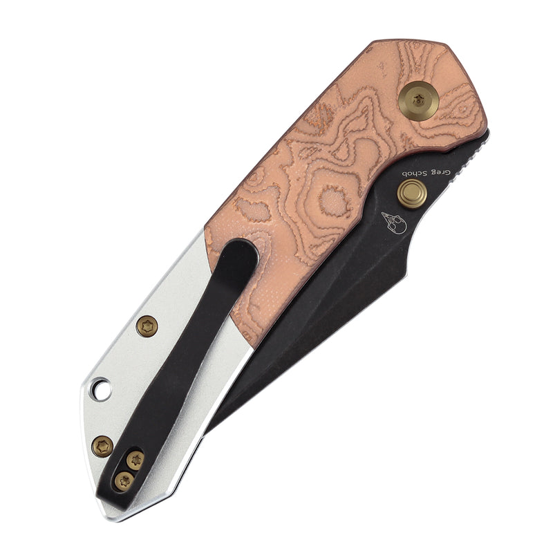Kansept Fenrir T1034B2 Blackwash 154CM Blade G10 with Copper Foil Handle Button Lock Folding Knife