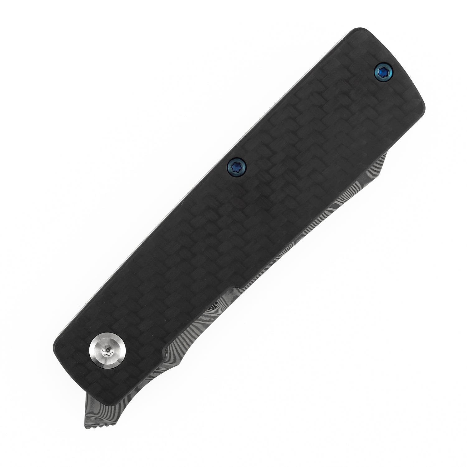Tenable Higonokami B2135A3 Water Ripple Damascus Blade Twill Cabrbon Fiber Handle Liner Lock Folding Knife