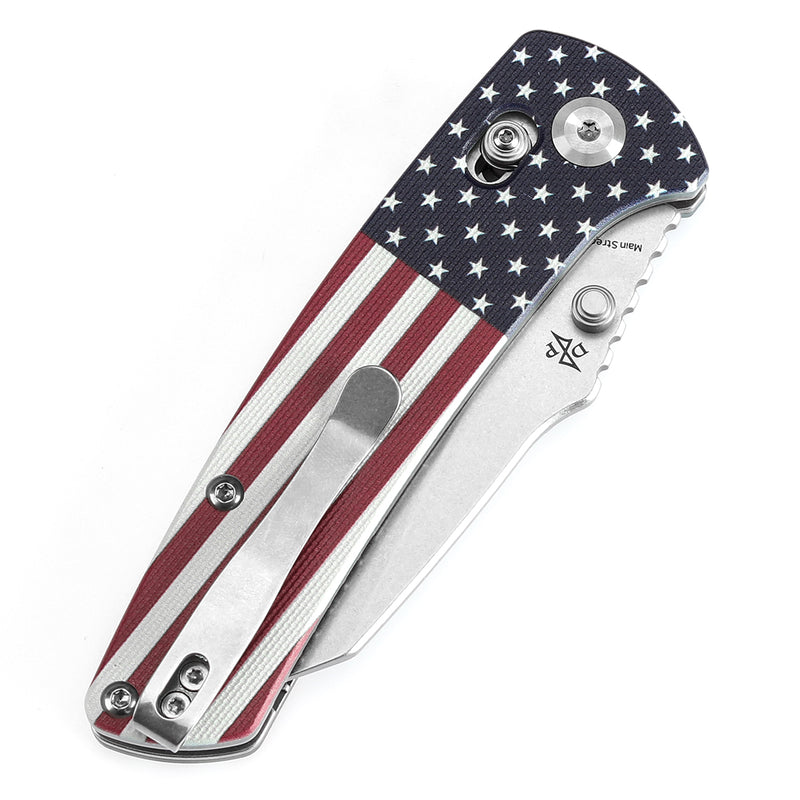 Kansept Main Street T1015V9 154CM Blade Jade G10 with American Flag Handle Crossbar Lock Folding Knife