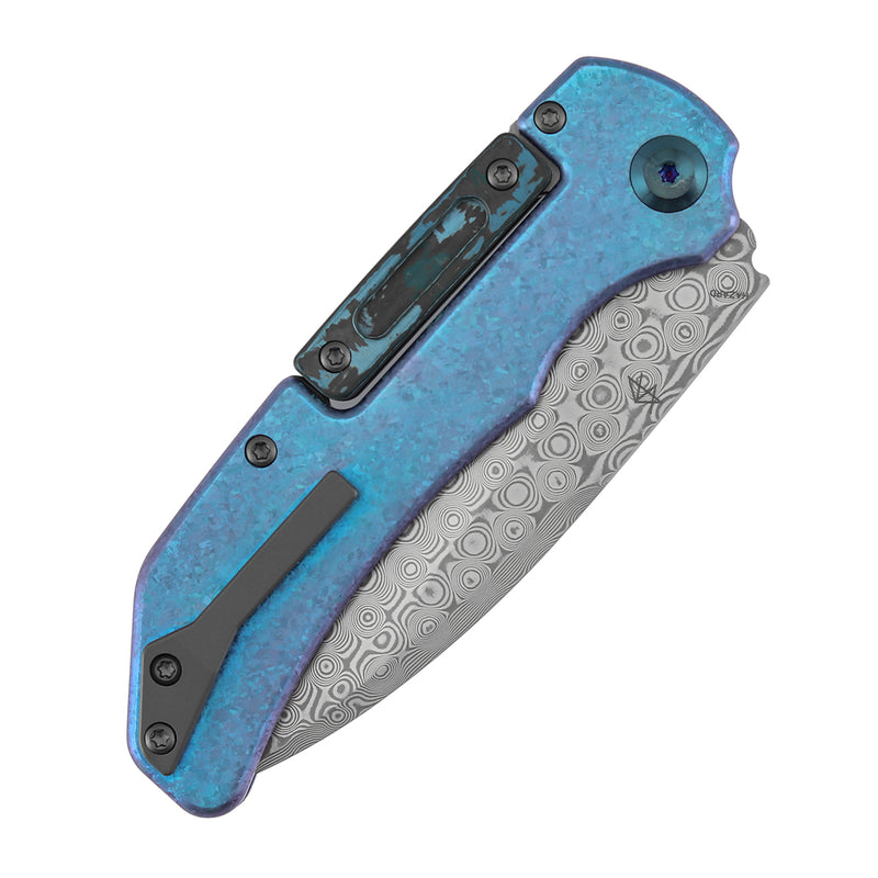 Kansept Hazard K1104H5 Damascus Blade Titanium & Fatcarbon Handle Bali Lock Folding Knife