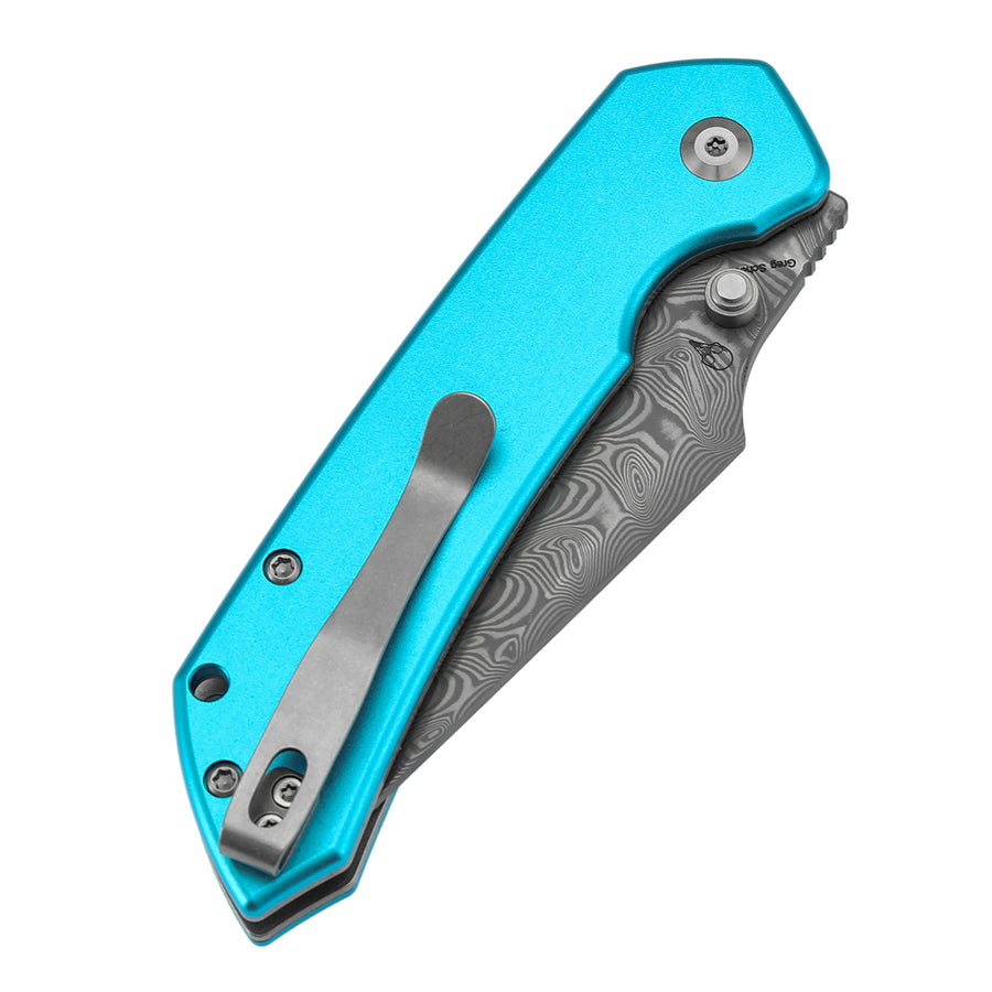 Tenable Fenrir B1034H8 Damascus Blade Aluminum Handle Top Liner Lock Folding Knife